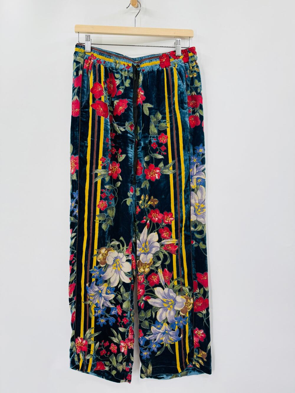 Johnny Was Halie Pants Lined Burnout Velvet Floral Boho Blue Multi - Picture 1 of 6